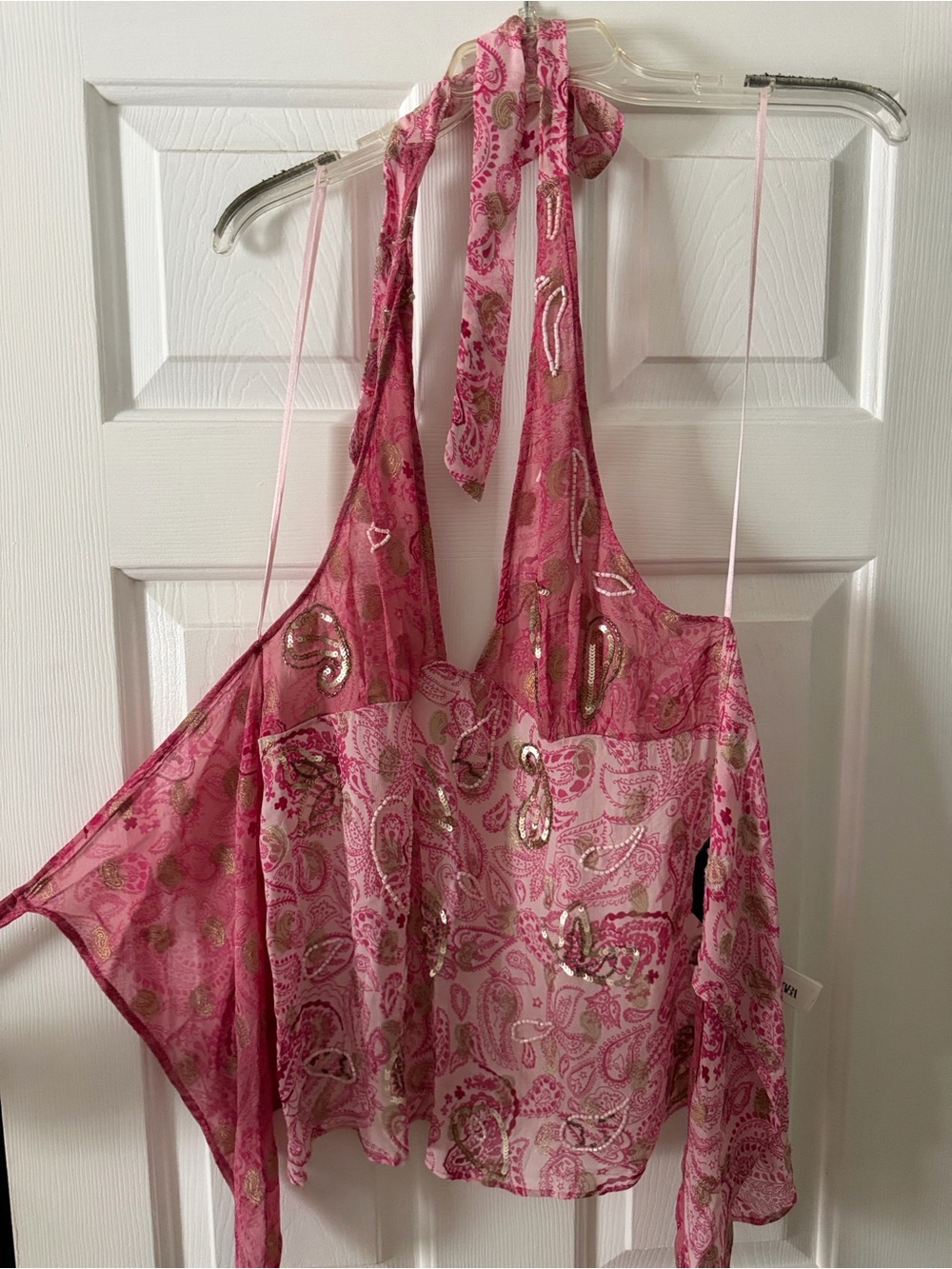 Zara Pink Paisley Halter Camisole with Metallic Accents